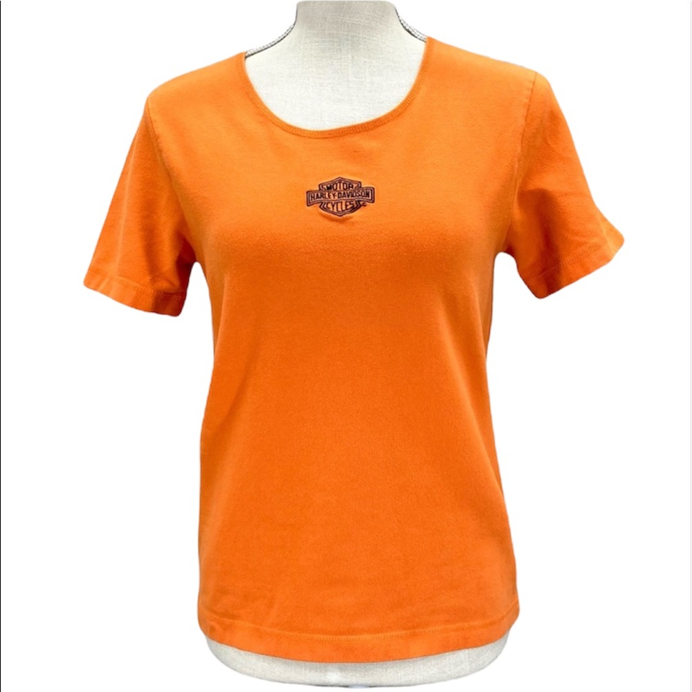 HARLEY-DAVIDSON Orange Short Sleeve Women’s Tee Shirt Size Large
